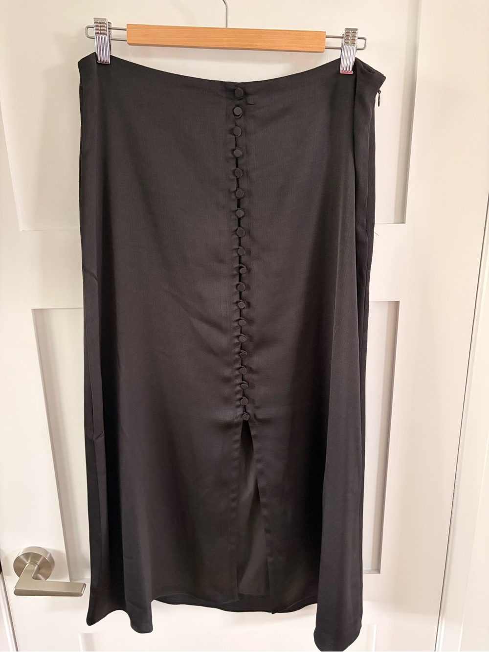 Black Button-Front Midi Skirt